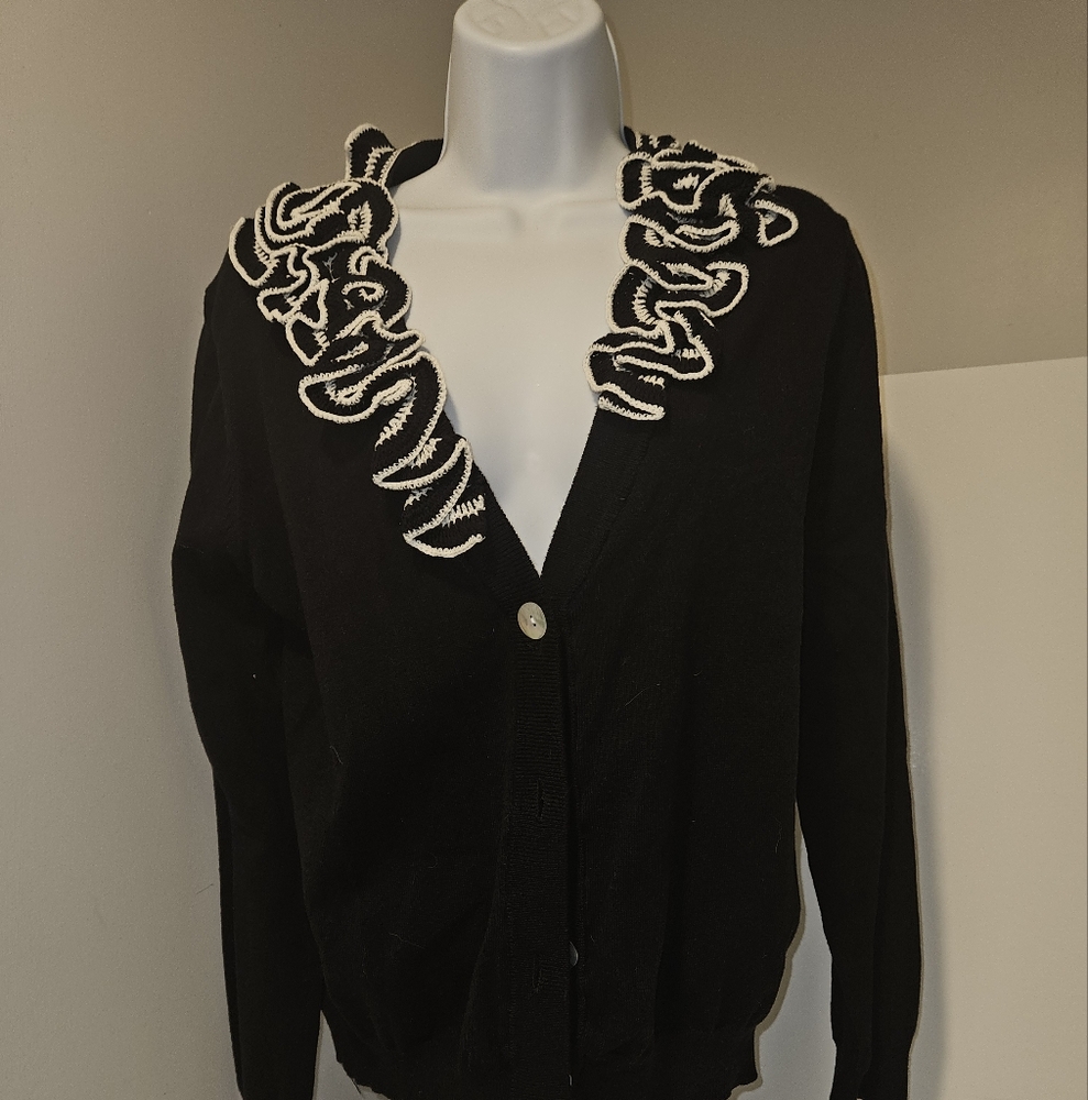 New Directions Black Sweater with White Detailing